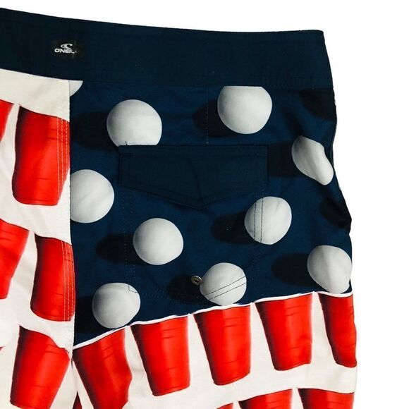NWT O’NEILL Board Shorts Beer Pong Cup American Flag Surface Men’s Sz 30 - Picture 10 of 13